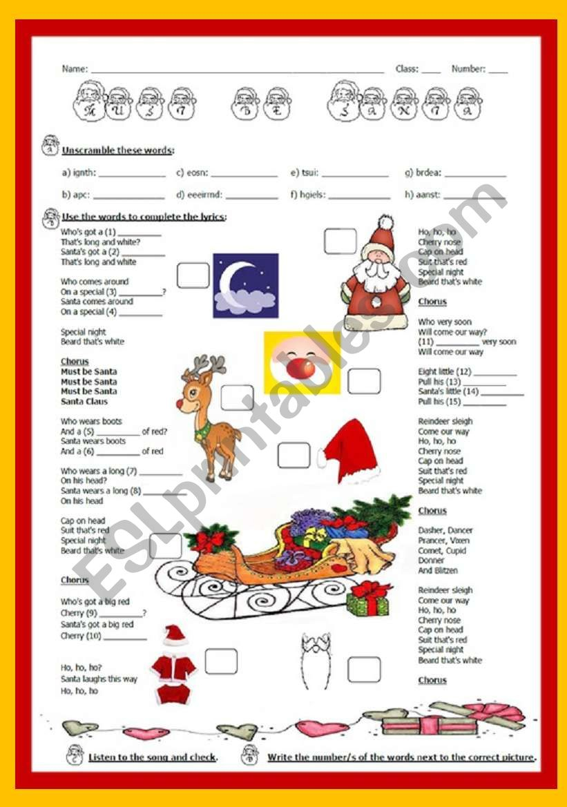 Christmas Song: Must Be Santabob Dylan - With Answer Key - Esl with regard to Christmas Song Worksheets Answers