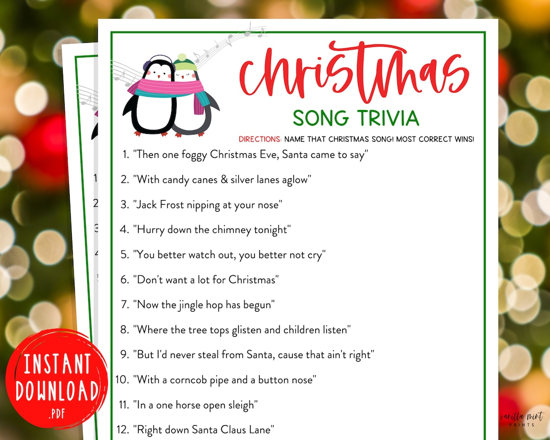 Christmas Song Trivia Game | Christmas Music Trivia Printable with Christmas Carol Trivia Worksheets