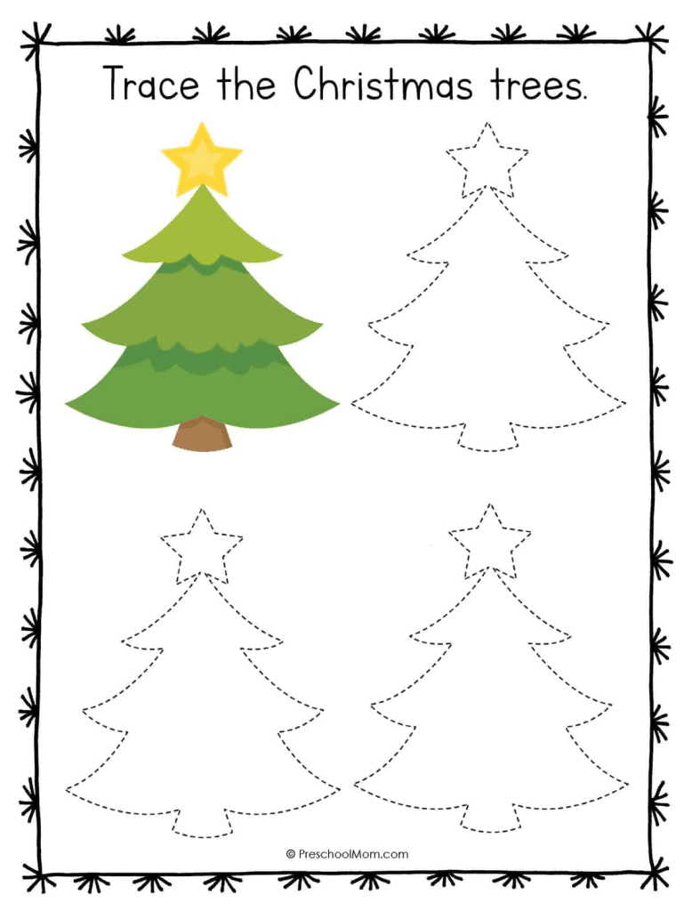 Christmas Symbols Tracing Worksheets - Preschool Mom throughout Christmas Tree Tracing Worksheets