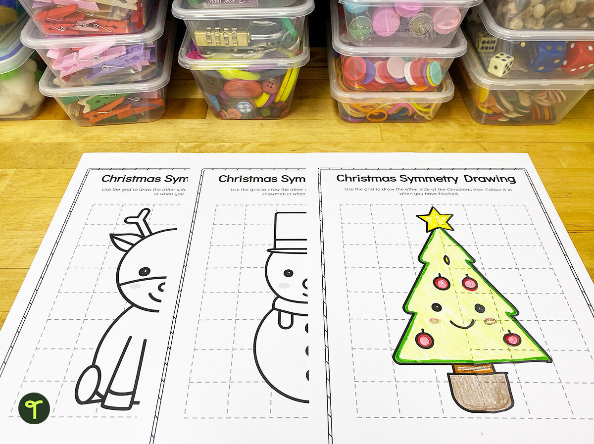 Christmas Symmetry Worksheets - Mirrored Drawing Activity | Teach with Free Christmas Symmetry Worksheets