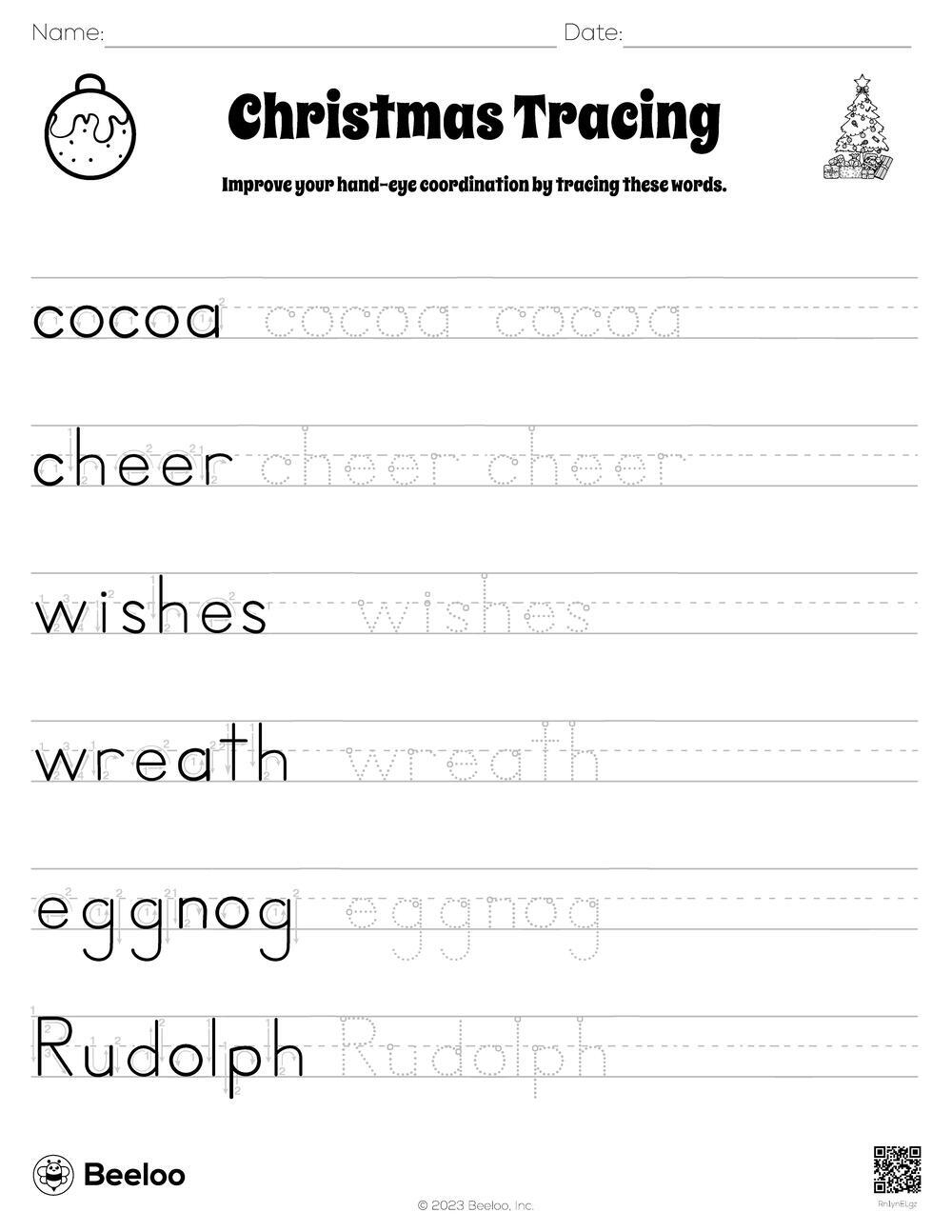 Christmas-Themed Word Tracing Worksheets • Beeloo Printable Crafts with Christmas Words Tracing Worksheets