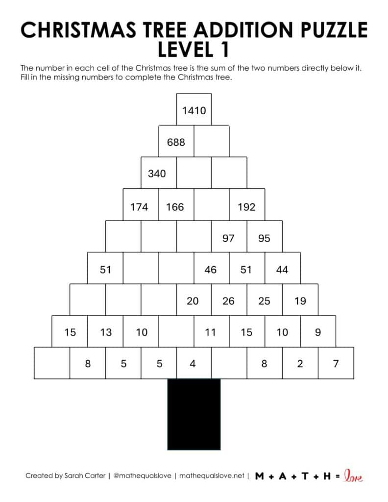 Christmas Tree Addition Puzzle Worksheets [Free Pdf] throughout Christmas Tree Addition Worksheets
