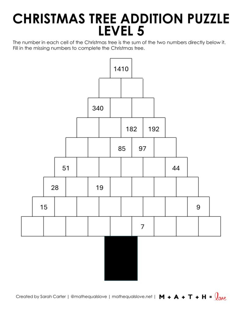 Christmas Tree Addition Puzzle Worksheets [Free Pdf] with Christmas Tree Geometry Worksheets Answers