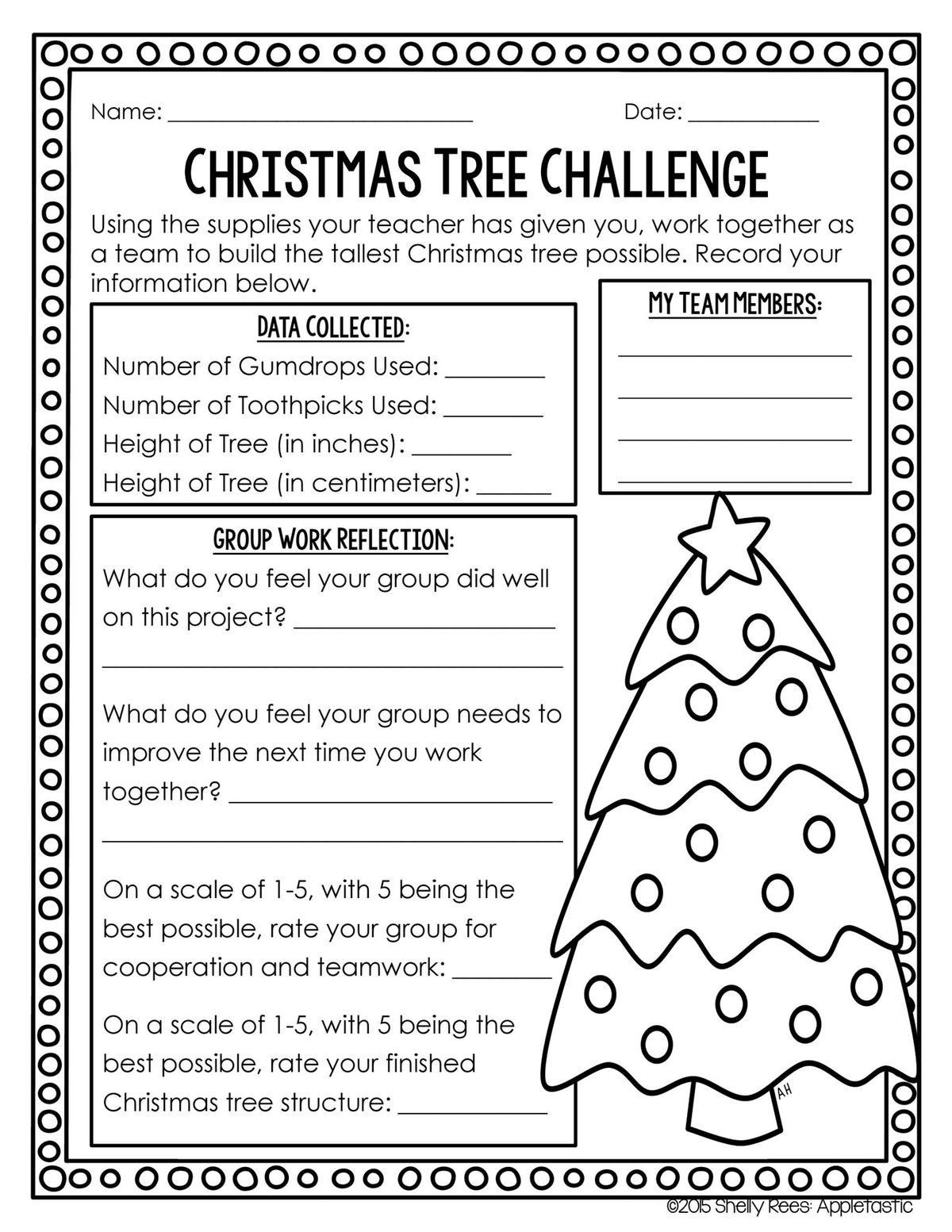 Christmas Tree Challenge Worksheet regarding Christmas Worksheets High School