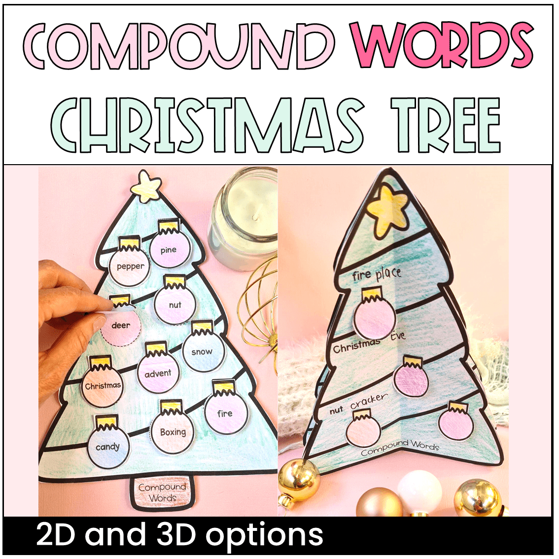 Christmas Tree Compound Words Craft Grammar Activity pertaining to Christmas Compound Words Worksheets