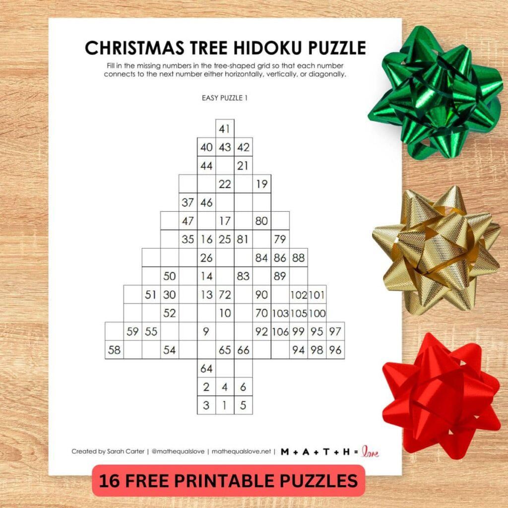 Christmas Tree Hidato Puzzles [Free Printable Pdf] in Writing Linear Equations Worksheets Christmas Tree Answer Key