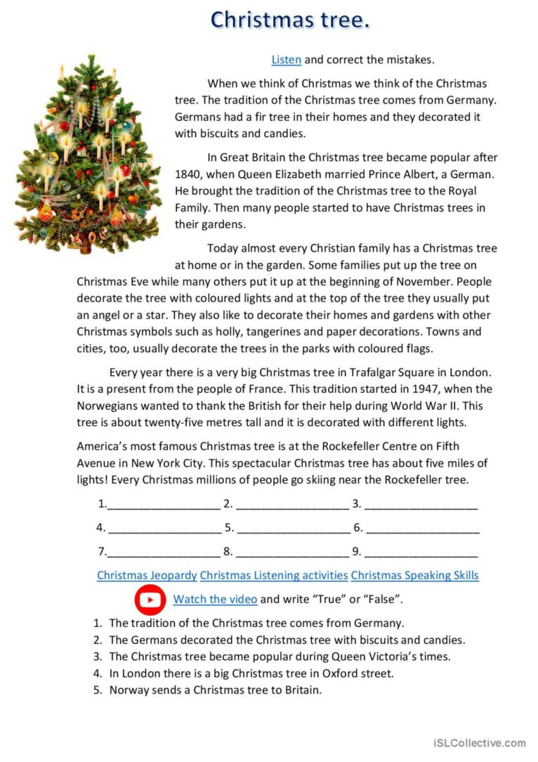 Christmas Tree. History And Traditio…: English Esl Worksheets Pdf within The History Of Christmas Worksheets
