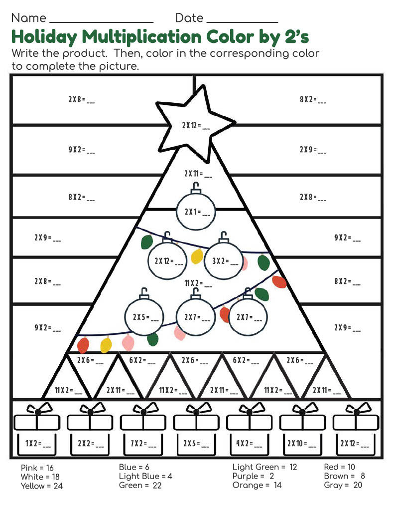 Christmas Tree Multiplication Coloring Sheets | Teachtastic in Multiplication Coloring Worksheets Christmas