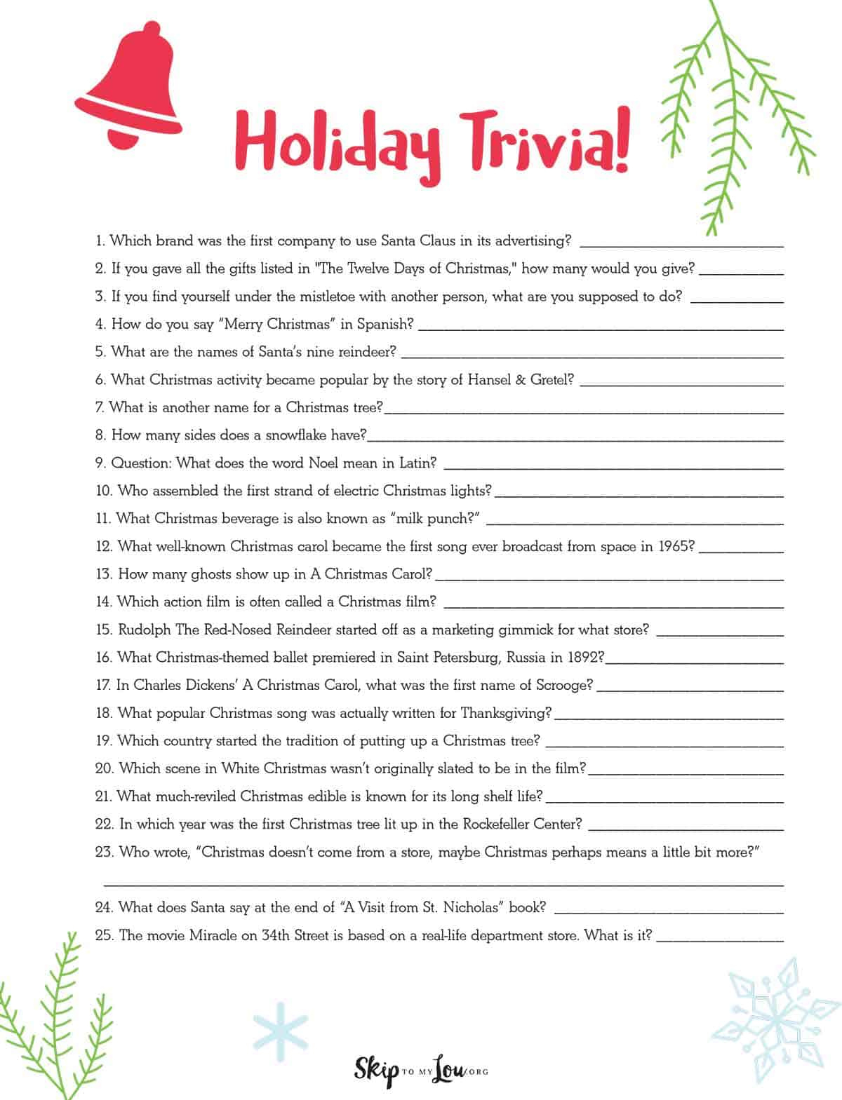 Christmas Trivia | Skip To My Lou in Christmas Trivia Worksheets