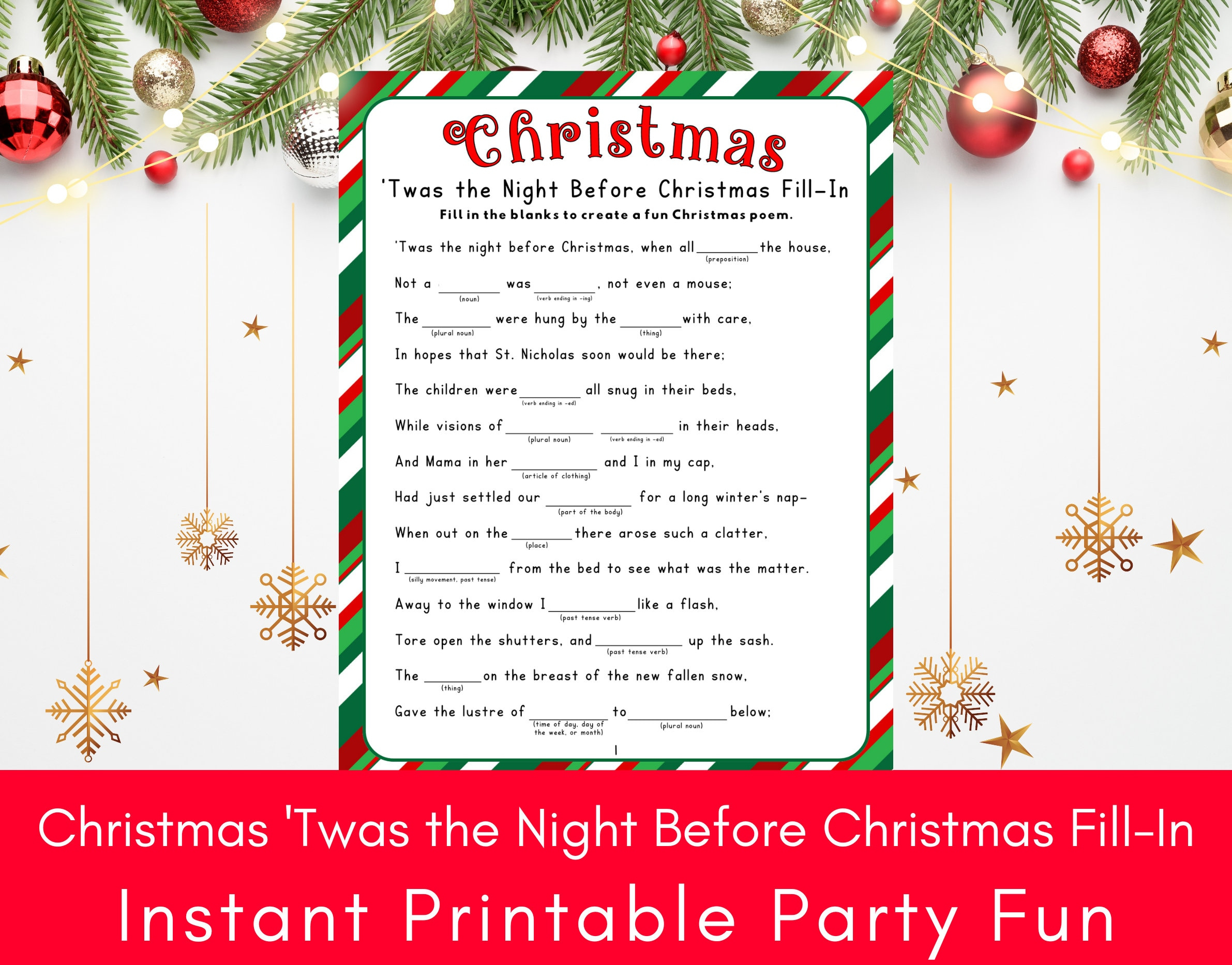 Christmas &amp;#039;Twas The Night Before Christmas Fill-In, Printable Holiday Funny  Word Game, Christmas Word Games with regard to Twas the Night Before Christmas Worksheets