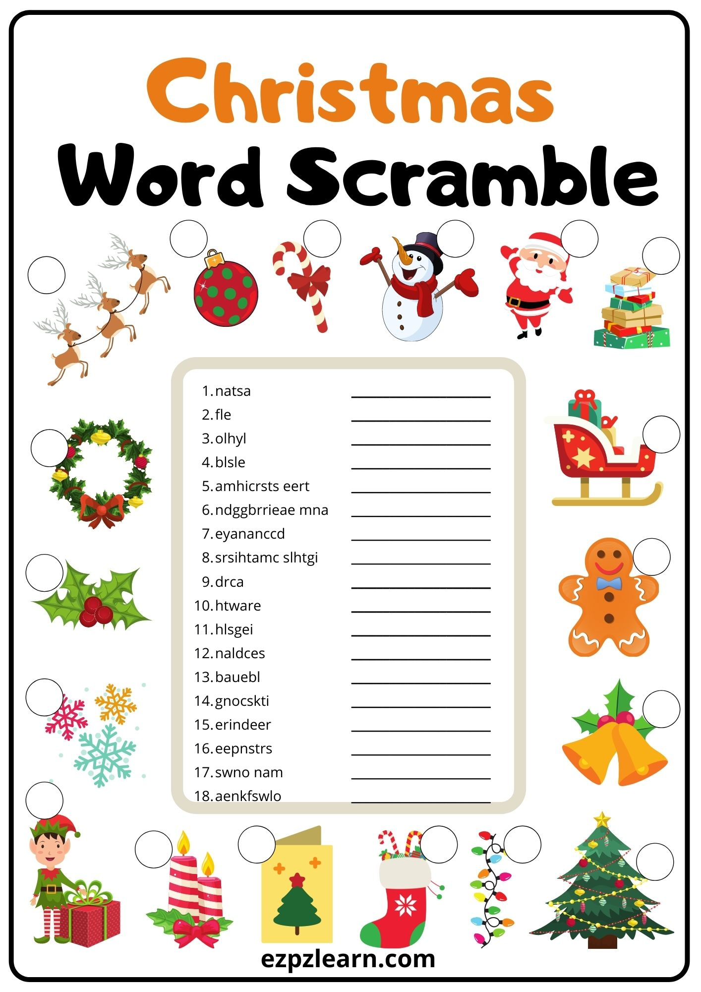 Christmas Word Scramble 2 - Ezpzlearn in Christmas Unscramble Worksheets For Adults