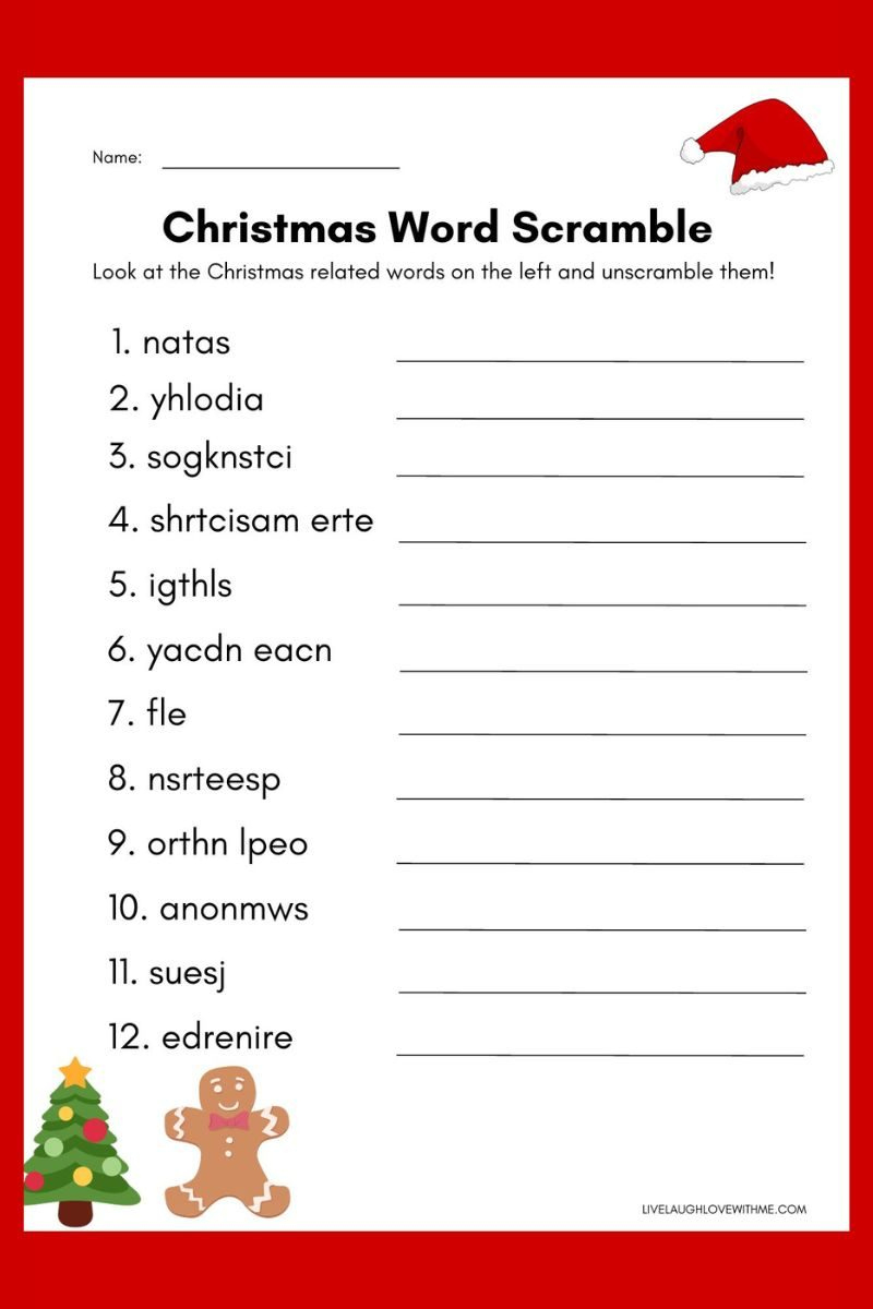 Christmas Word Scramble Free Printable With Answers with Unscramble Christmas Words Worksheets