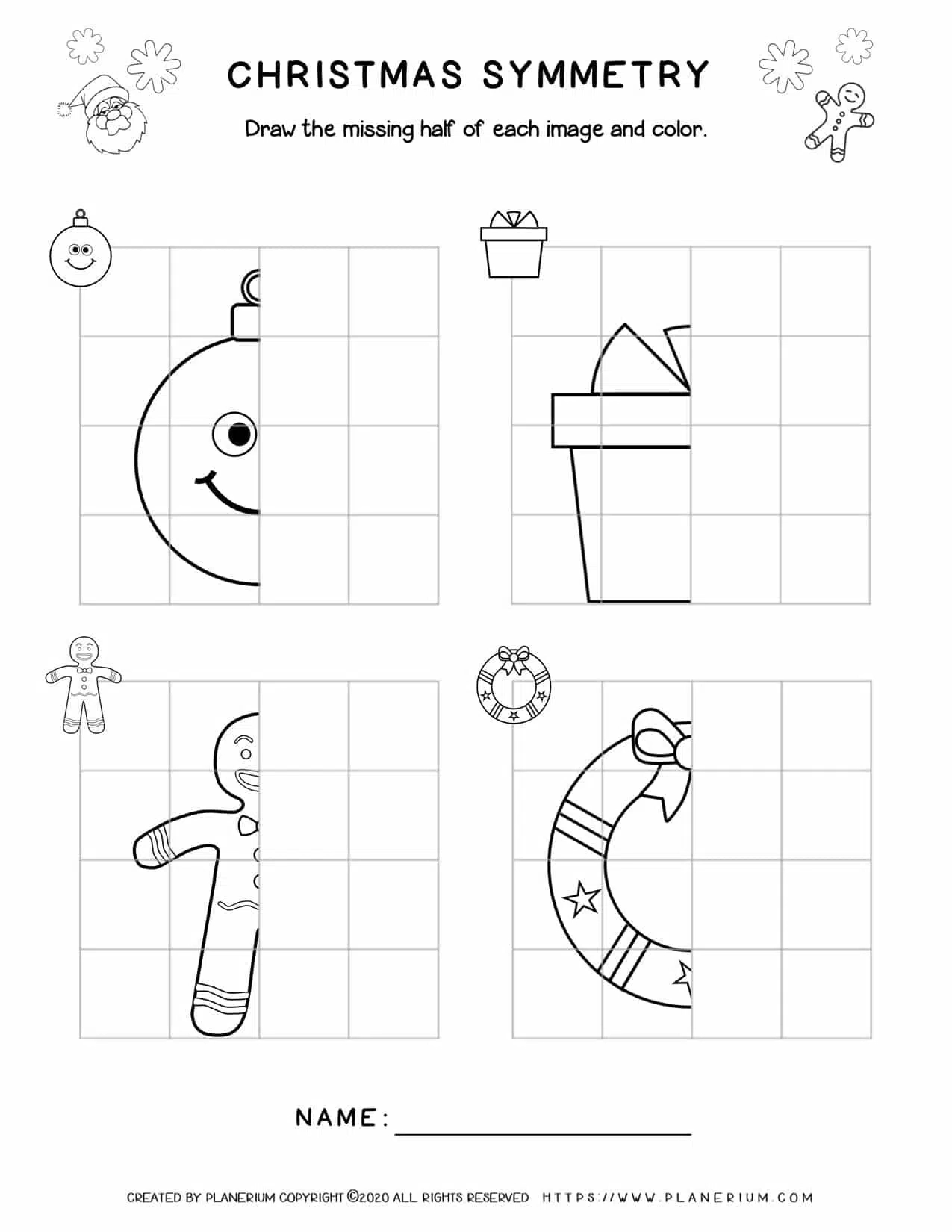 Christmas Worksheet - Symmetry Drawing | Planerium - Worksheets within Christmas Symmetry Worksheets Free