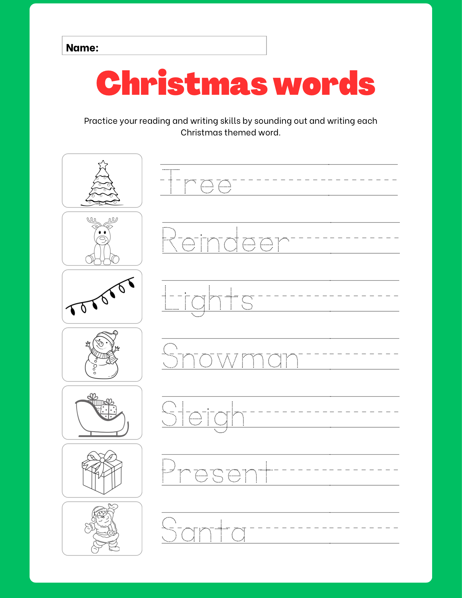 Christmas Writing Words - Classful inside Christmas Writing Worksheets For Kindergarten