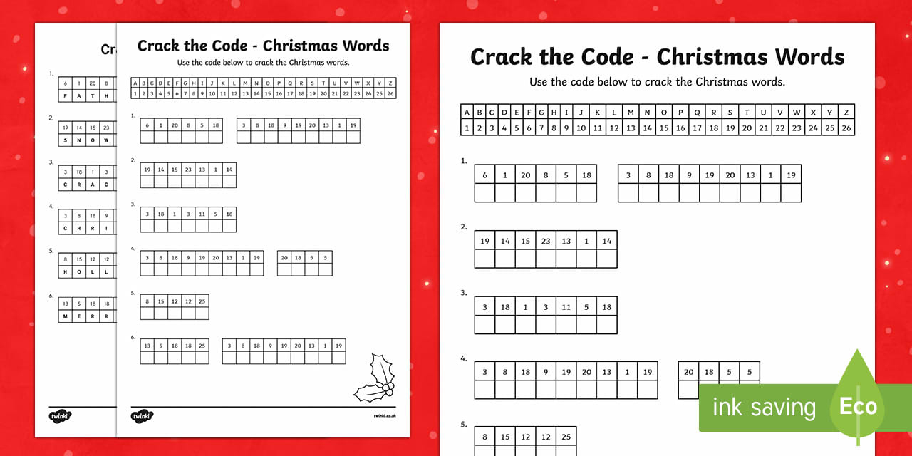Crack The Code Christmas Words Activity regarding Crack The Code Christmas Worksheets