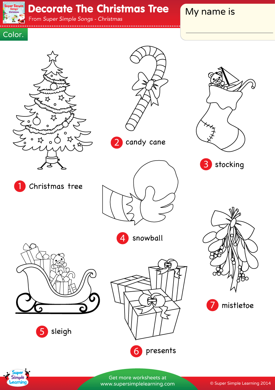 Decorate The Christmas Tree Worksheet - Vocabulary Coloring throughout Decorate the Christmas Tree Worksheets