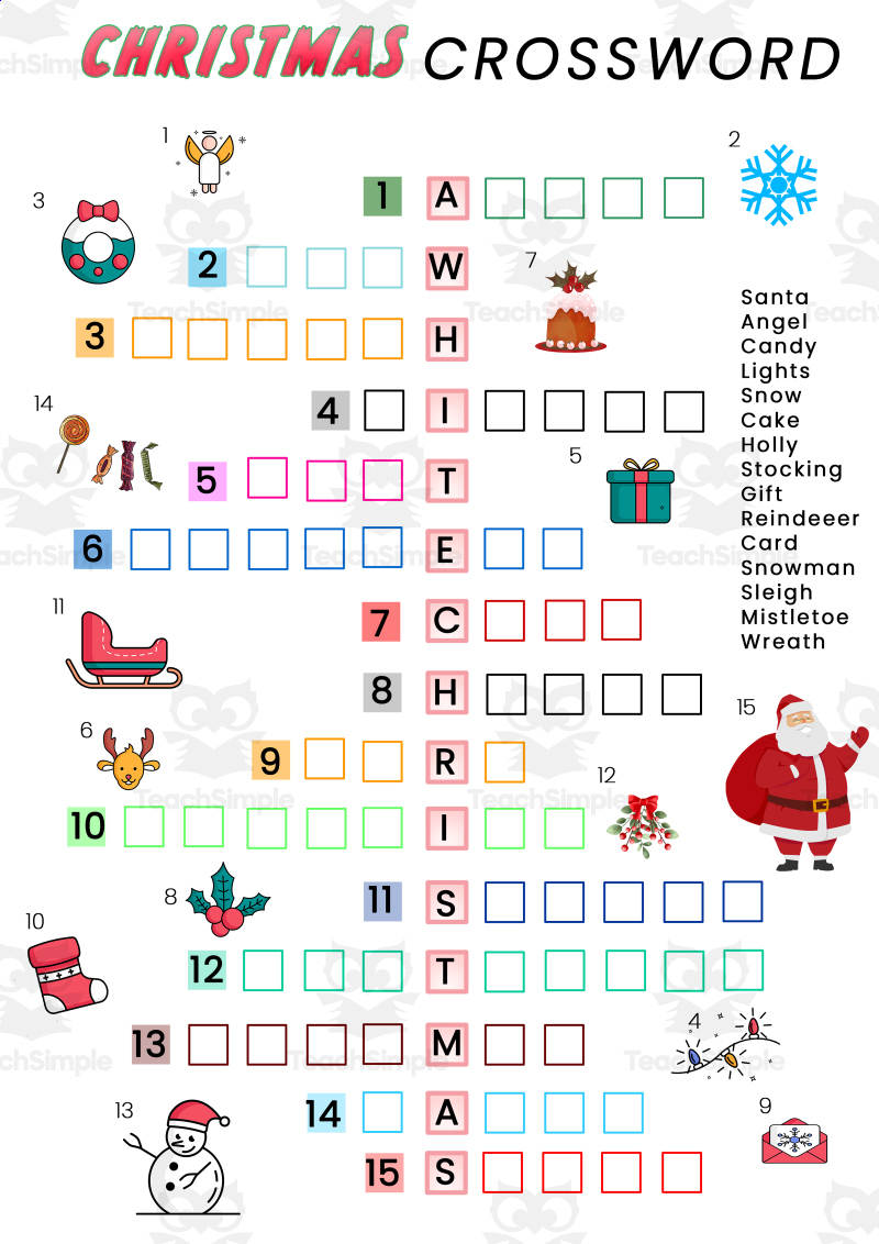 Differentiated Christmas Crossword For Esl Learnersteach Simple regarding Christmas Crossword Worksheets