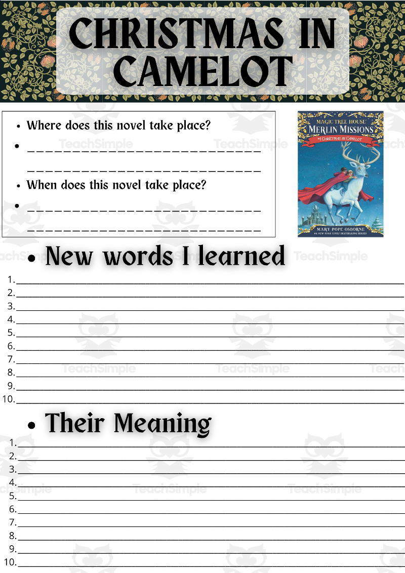Esl Novel Study Worksheets On Christmas In Camelot - Magic Tree House intended for Christmas in Camelot Worksheets