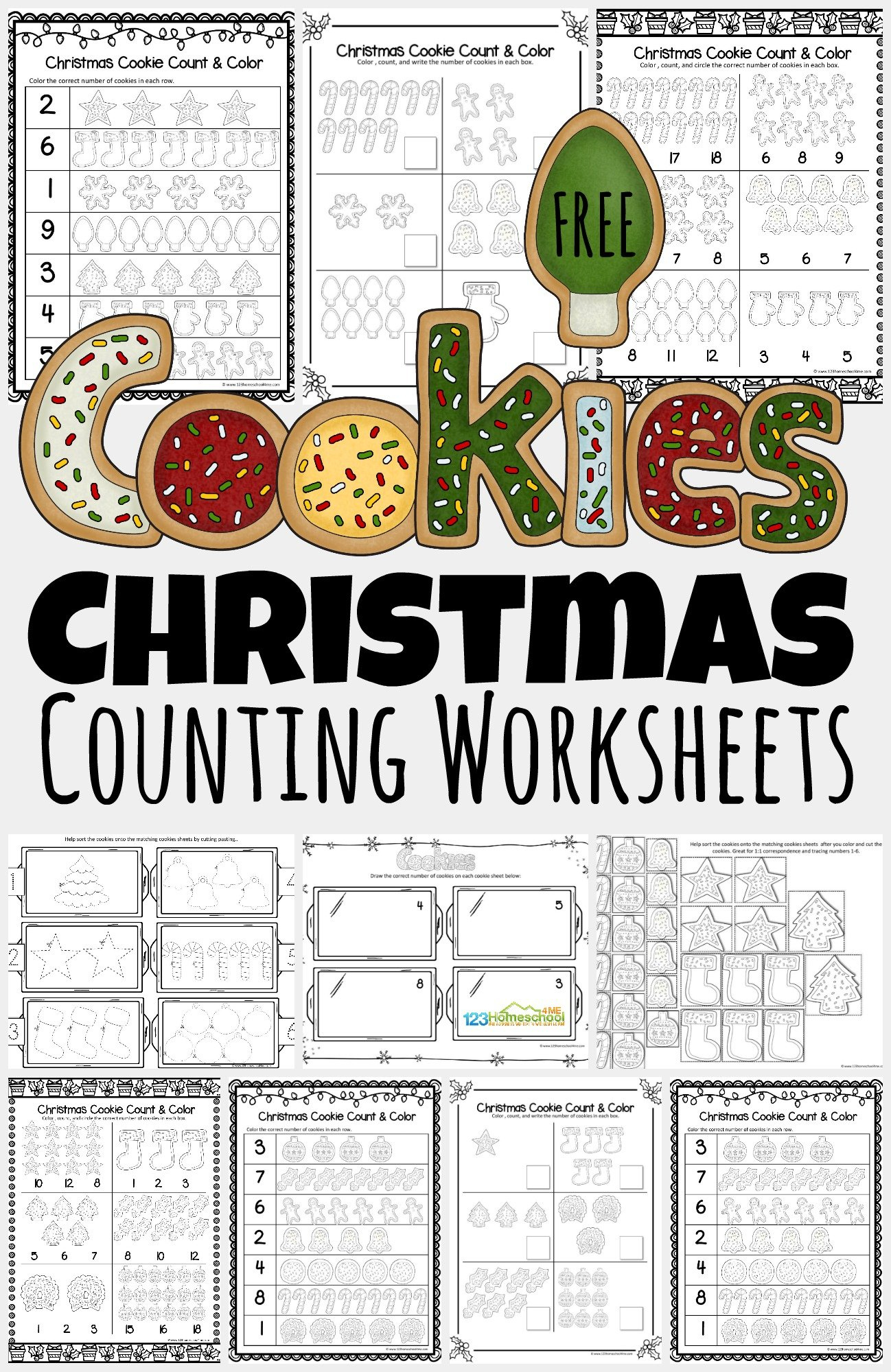 🎄 Free Christmas Cookies Counting Worksheets inside Free Printable Christmas Counting Worksheets