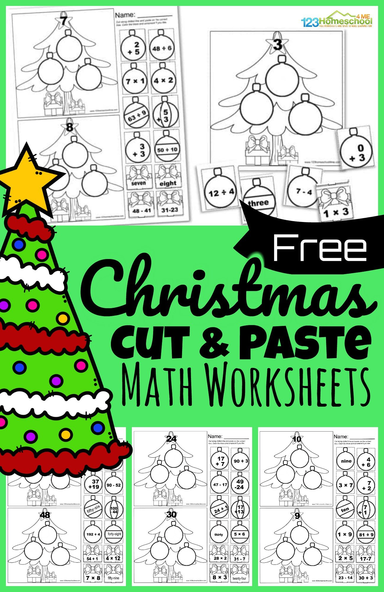 🎄 Free Cut And Paste Christmas Math Worksheets for Christmas Math Facts Worksheets