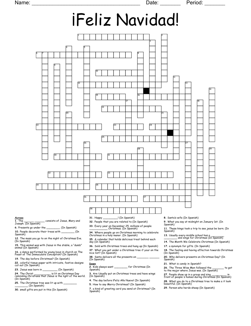 Feliz Navidad! Crossword - Wordmint with regard to Feliz Navidad Christmas In Spanish Speaking Countries Worksheets Answers