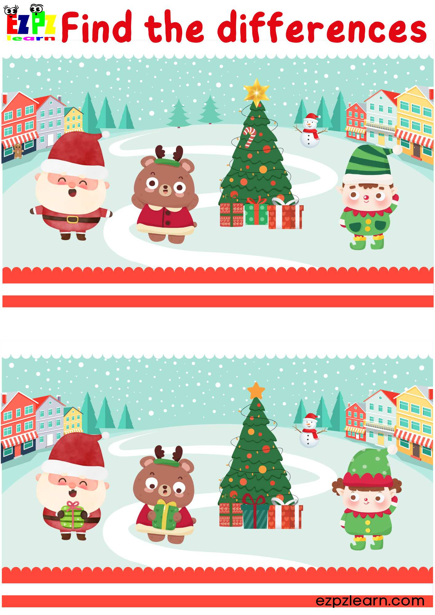 Find The Differences Christmas Activity - Ezpzlearn with regard to Christmas Spot the Difference Worksheets