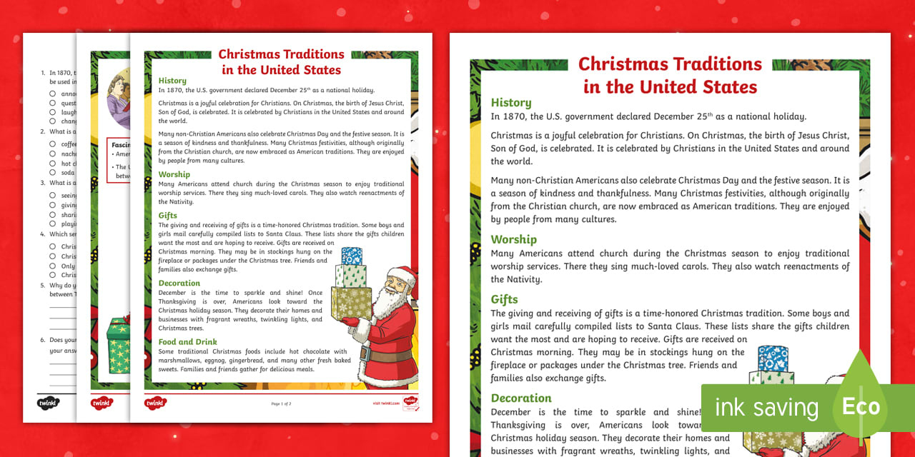 Fourth Grade Christmas Traditions In The United States Reading within 4th Grade Christmas Reading Comprehension Worksheets