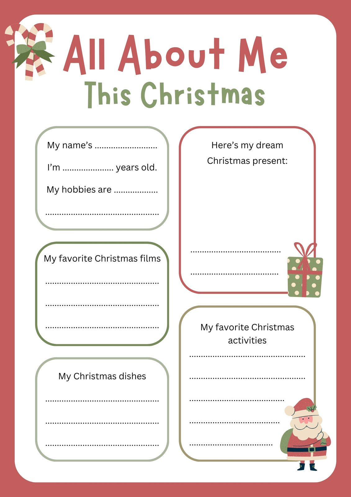 Free And Printable All About Me Worksheet Templates | Canva pertaining to Free Printable All About Me Christmas Worksheets
