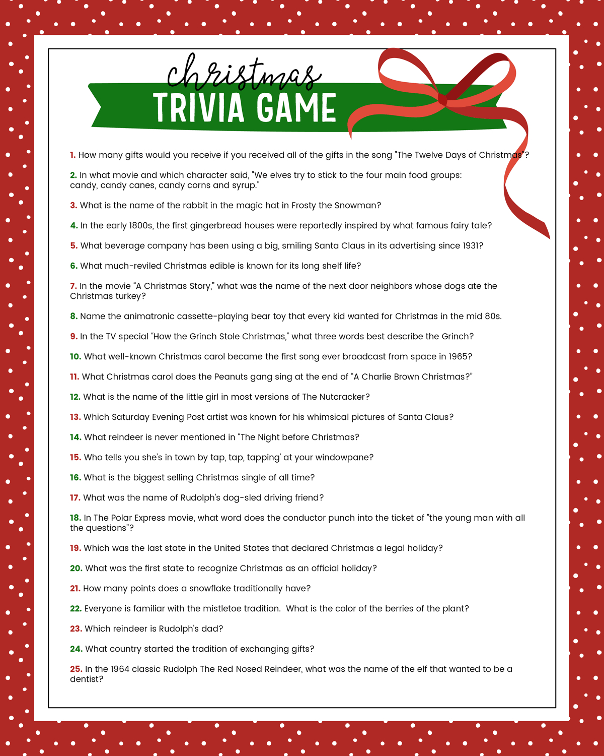Free Christmas Trivia Printables {Games For The Family!} | Lil&amp;#039; Luna intended for Christmas Trivia Worksheets