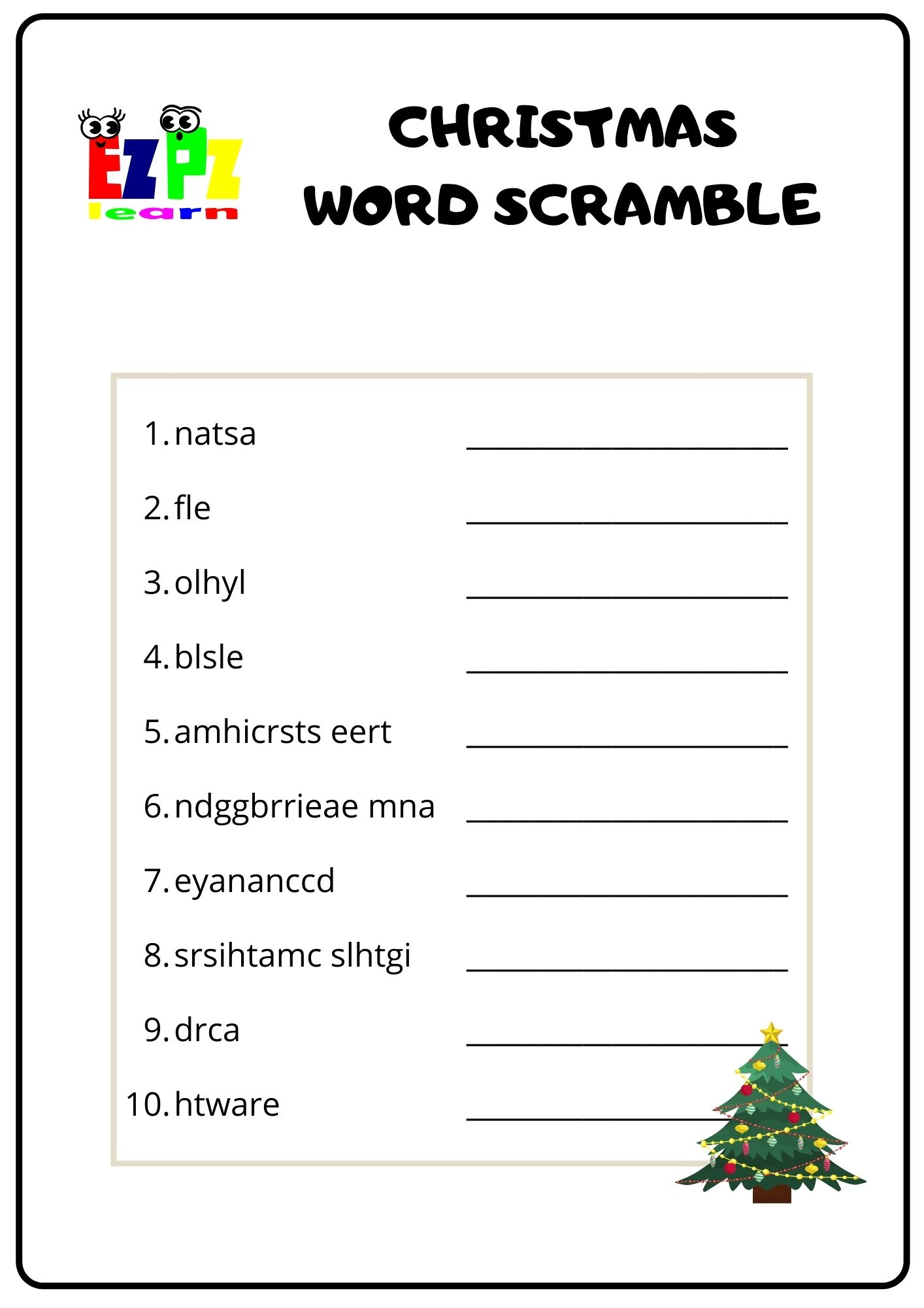Free Christmas Unscramble Worksheet, Download Free Christmas in Super Teacher Worksheets Scrambled Christmas Answers