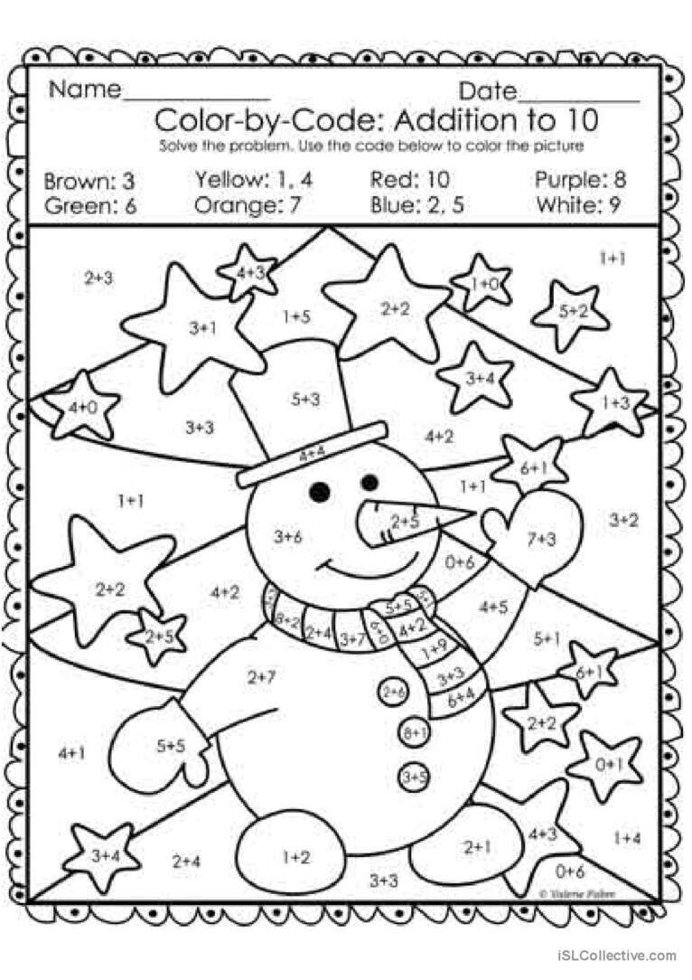 Free Colornumber Christmas Worksheet, Download Free Color within Color By Number Addition Christmas Worksheets