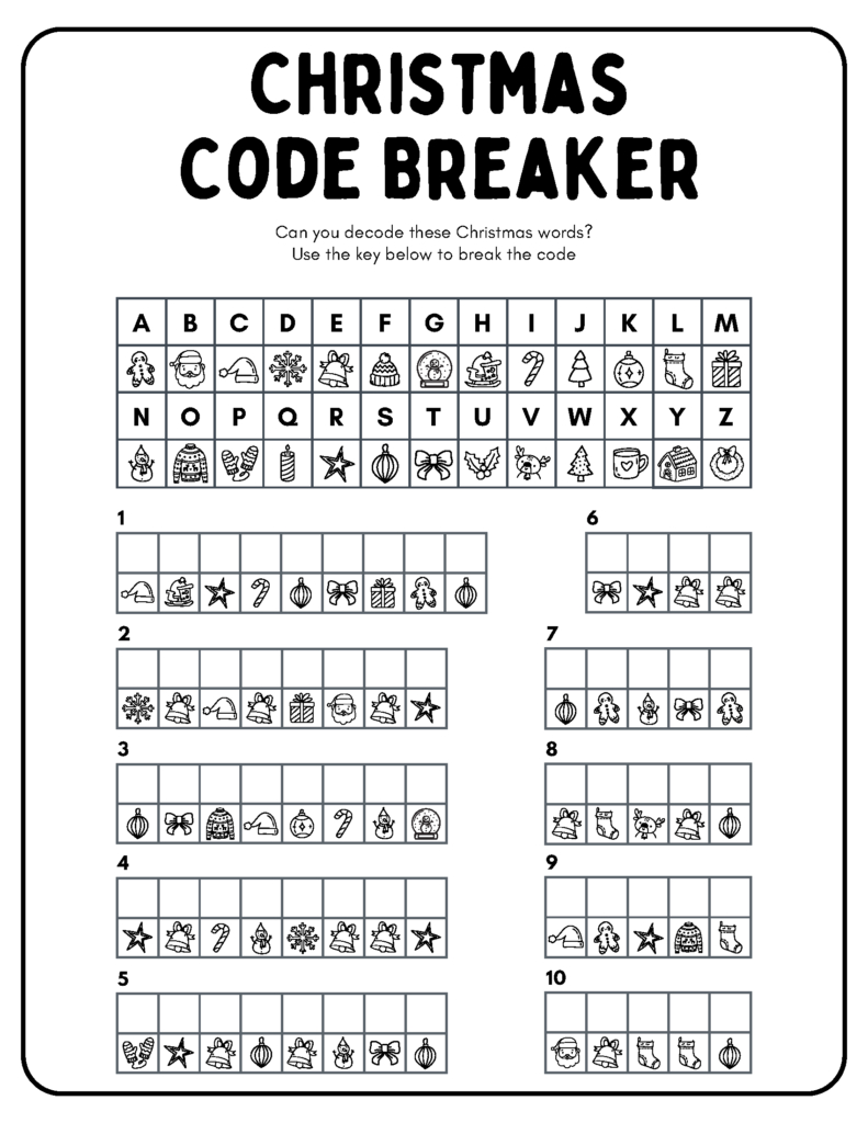 Free Printable Christmas Activity Sheets | Baking You Happier for Free Printable Christmas Secret Code Worksheets