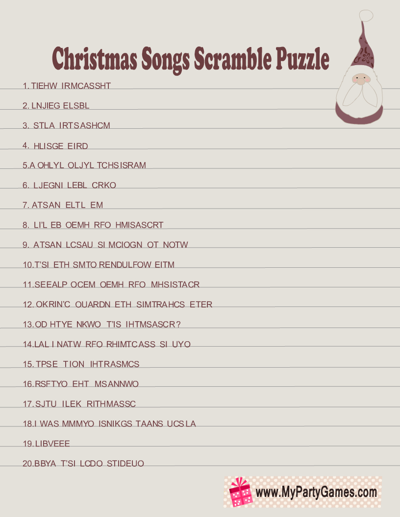Free Printable Christmas Songs Scramble Puzzle within Christmas Song Riddles Worksheets