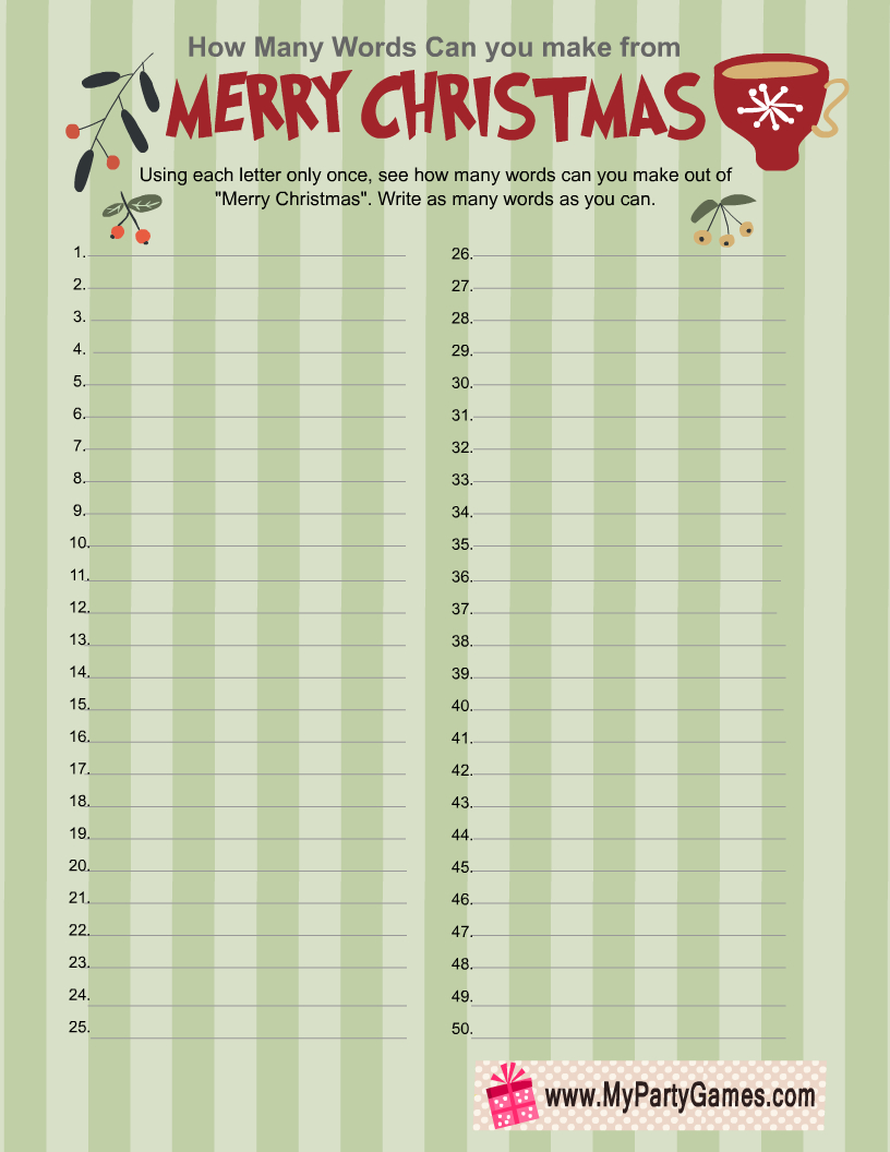 Free Printable How Many Words Can You Make? Christmas Game within How Many Words Can You Make Out Of Christmas Worksheets