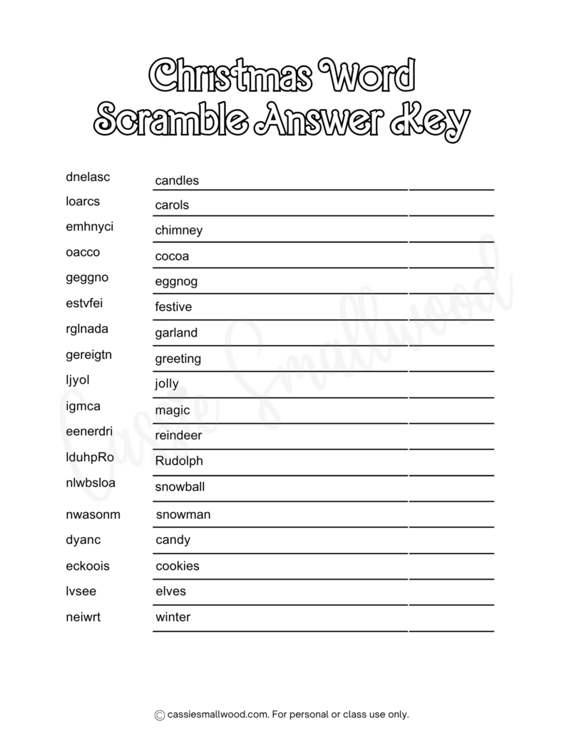 Fun Christmas Word Scrambles (With Answers) - Cassie Smallwood in Scrambled Christmas Worksheets Answers