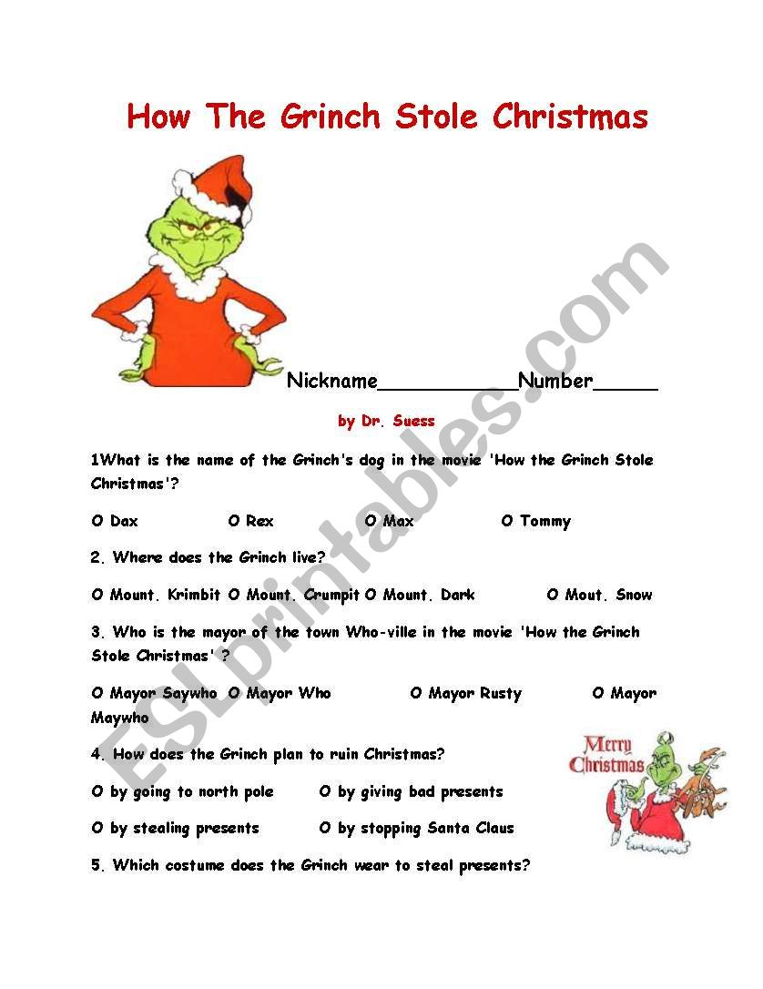How The Grinch Stole Christma - Esl Worksheetajarnglyn inside The Grinch Who Stole Christmas Worksheets