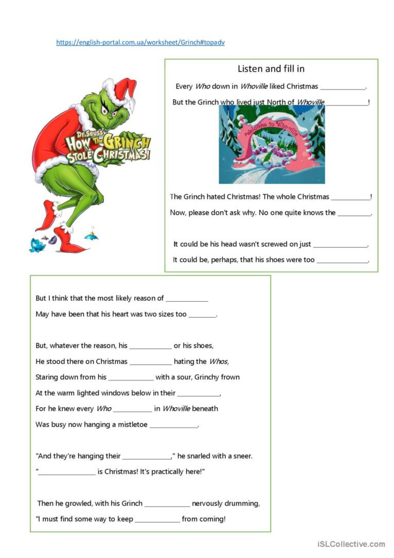 How The Grinch Stole Christmas Liste…: English Esl Worksheets Pdf with regard to How The Grinch Stole Christmas Worksheets