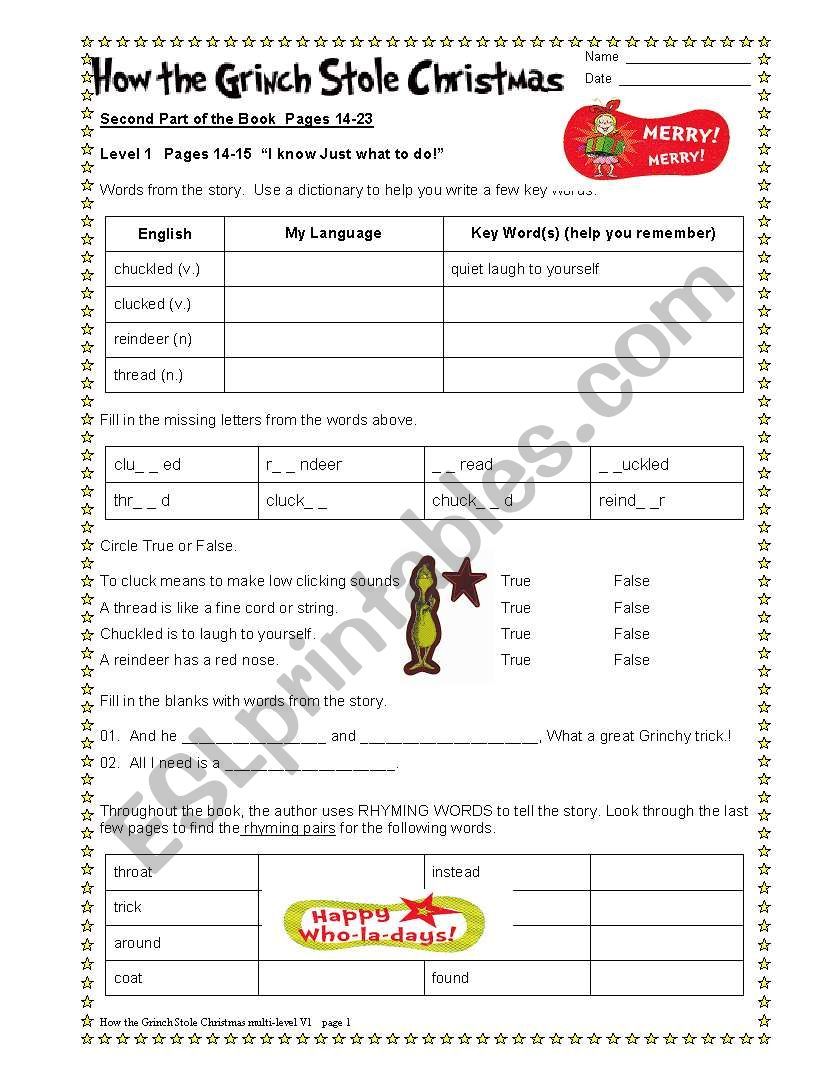 How The Grinch Stole Christmas Part 2/6 - Esl Worksheetdturner pertaining to How The Grinch Stole Christmas Worksheets