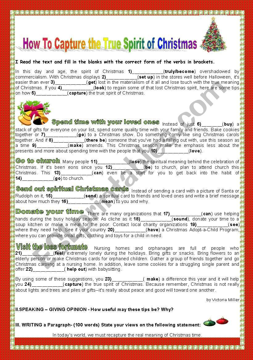 How To Capture The True Spirit Of Christmas - Esl Worksheet regarding Got the Christmas Spirit Worksheets