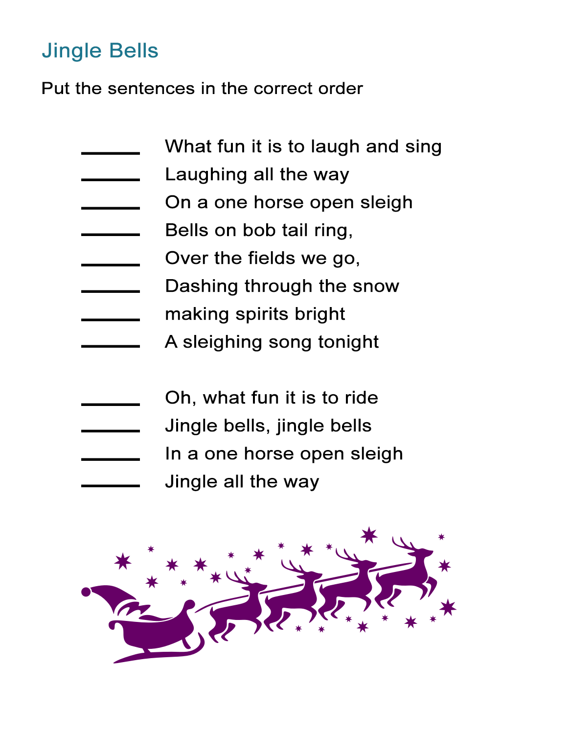 Jingle Bells For Kids Worksheet: Re-Order The Song Lyrics Activity inside Christmas Songs Worksheets Printable