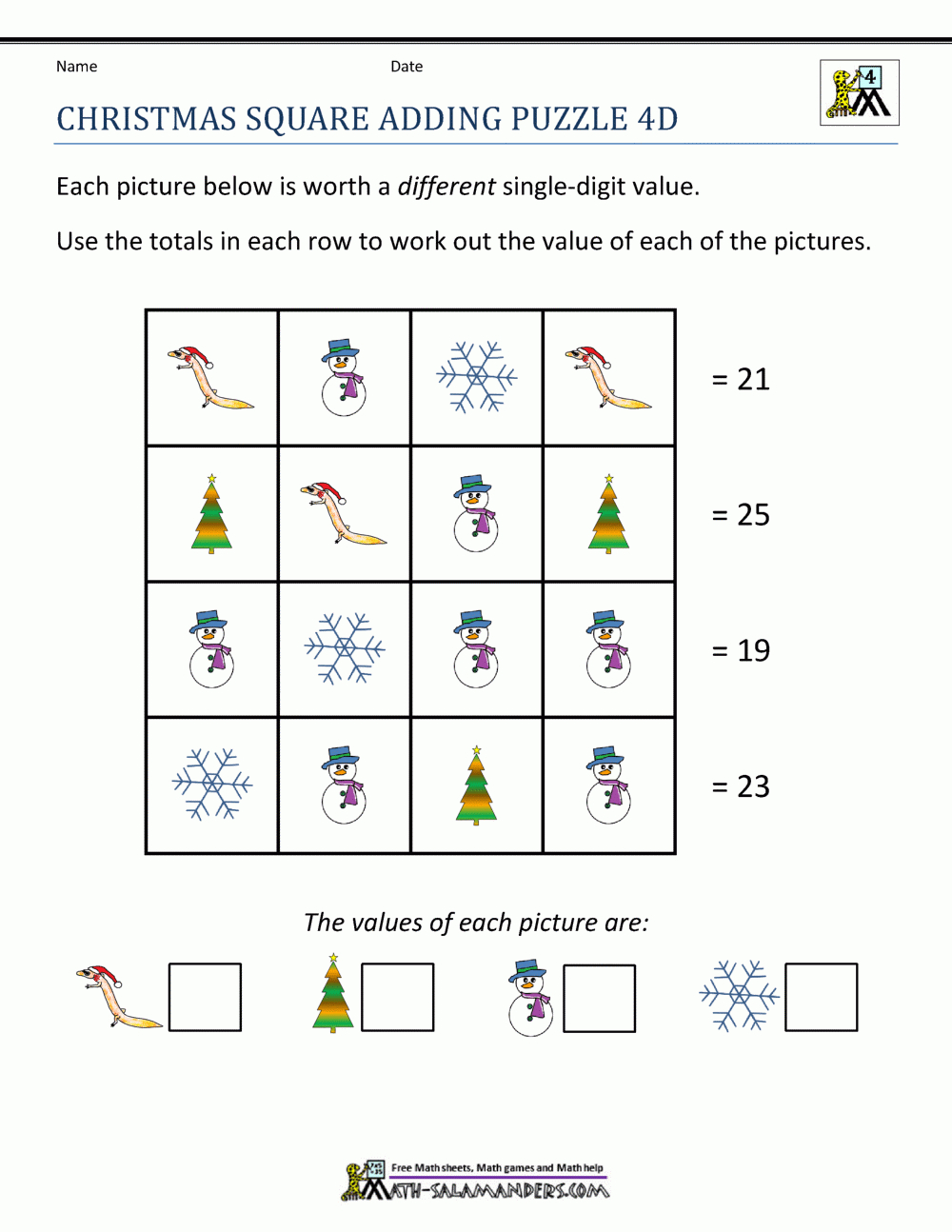 Math Christmas Activities 4Th Grade for Free Christmas Worksheets For 4th Grade