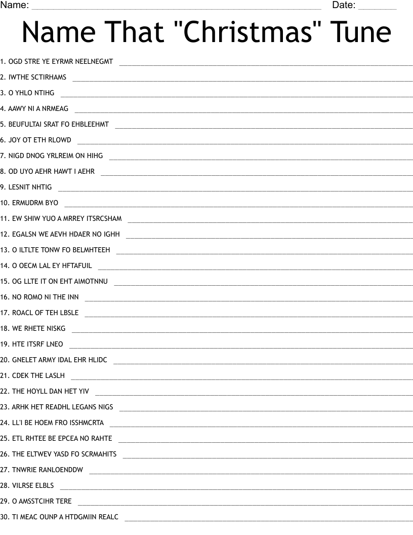 Name That &amp;quot;Christmas&amp;quot; Tune Word Scramble - Wordmint with regard to Name That Christmas Song Worksheets