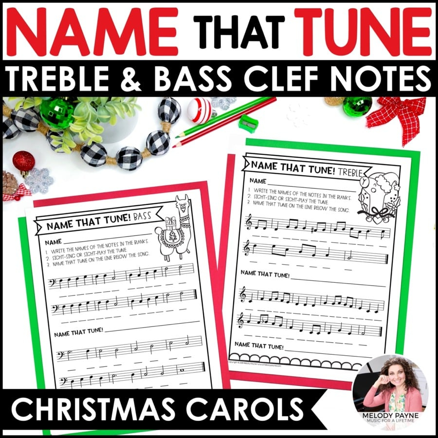 Name That Tune Christmas Music Worksheets In Treble And Bass Clef pertaining to Can You Name The Christmas Song Worksheets