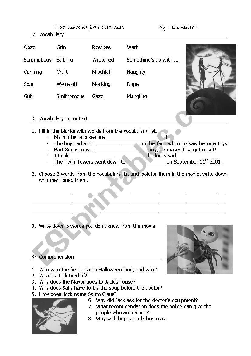 Nightmare Before Christmas - Esl Worksheetmimi_Ngh intended for The Nightmare Before Christmas Worksheets