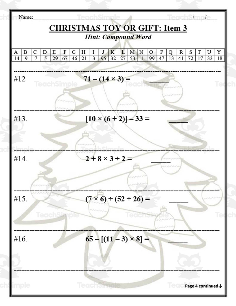 Order Of Operations Christmas Math Packet regarding Order of Operations Christmas Worksheets