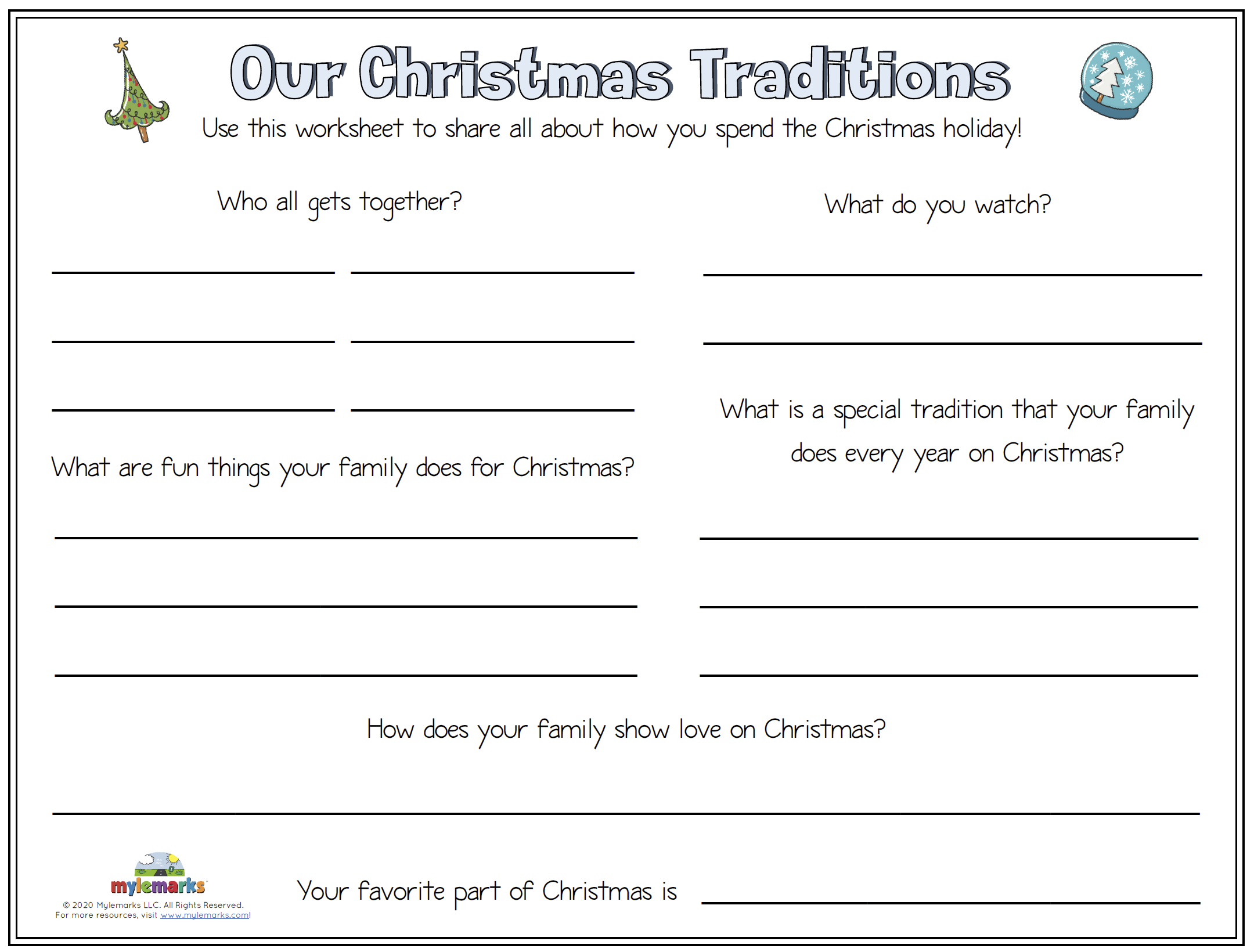 Our Christmas Traditions [F] inside Christmas Worksheets For Teens