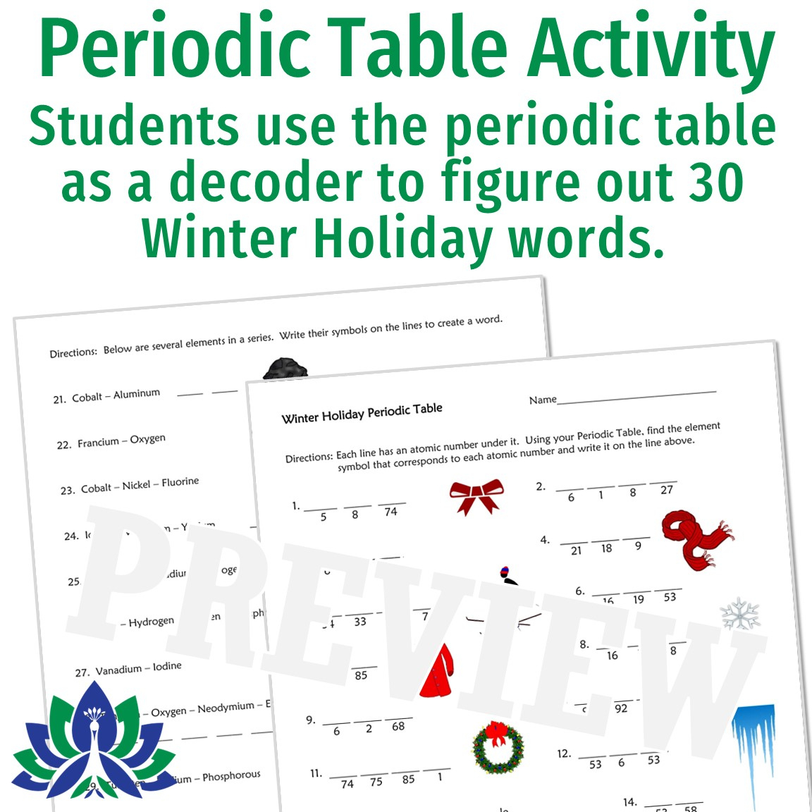 Periodic Table Holiday Christmas Science Worksheet - Flying Colors regarding Christmas Chemistry Worksheets Answers
