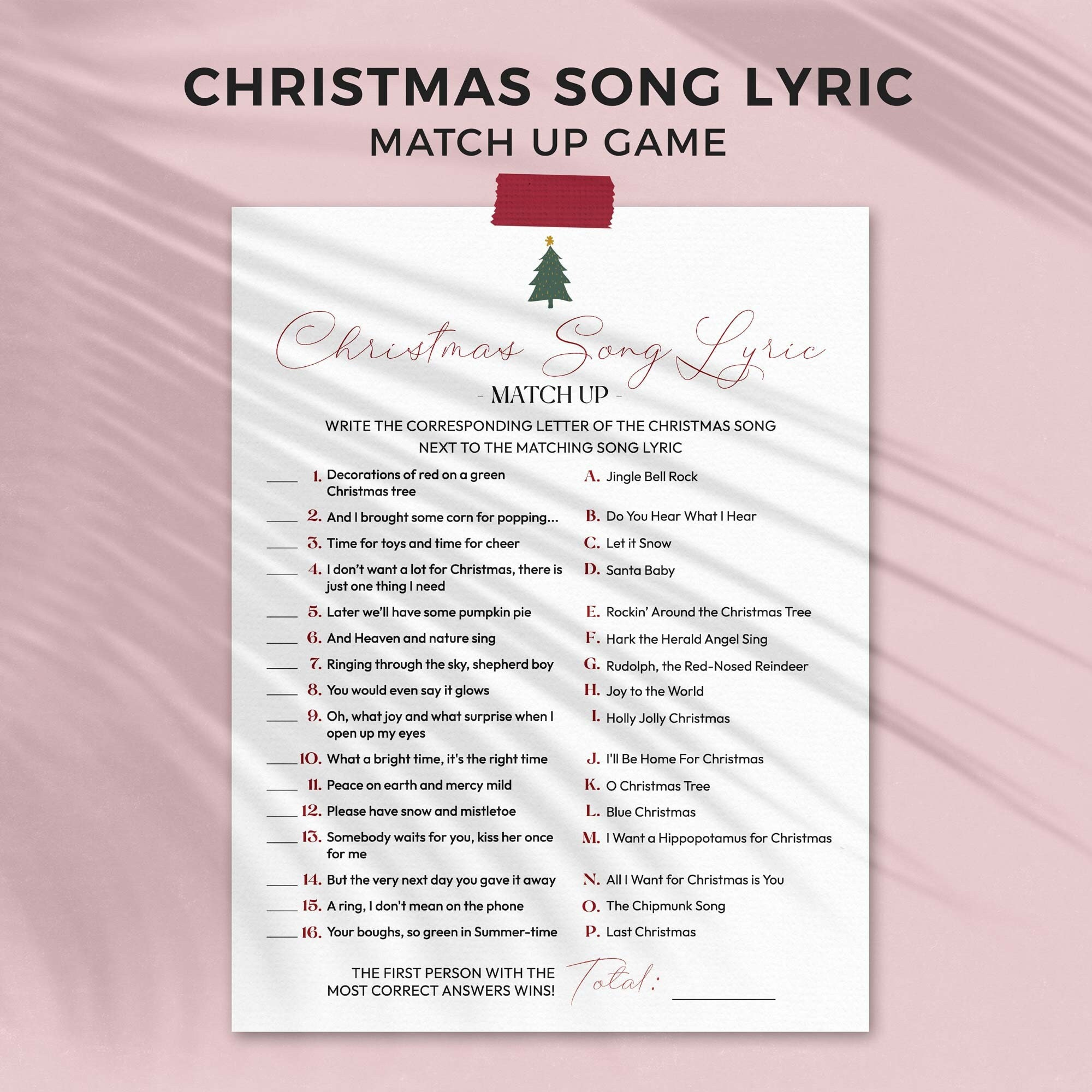 Printable Christmas Song Lyric Match Up Game | Xmas Music Quiz For with regard to Christmas Song Challenge Worksheets