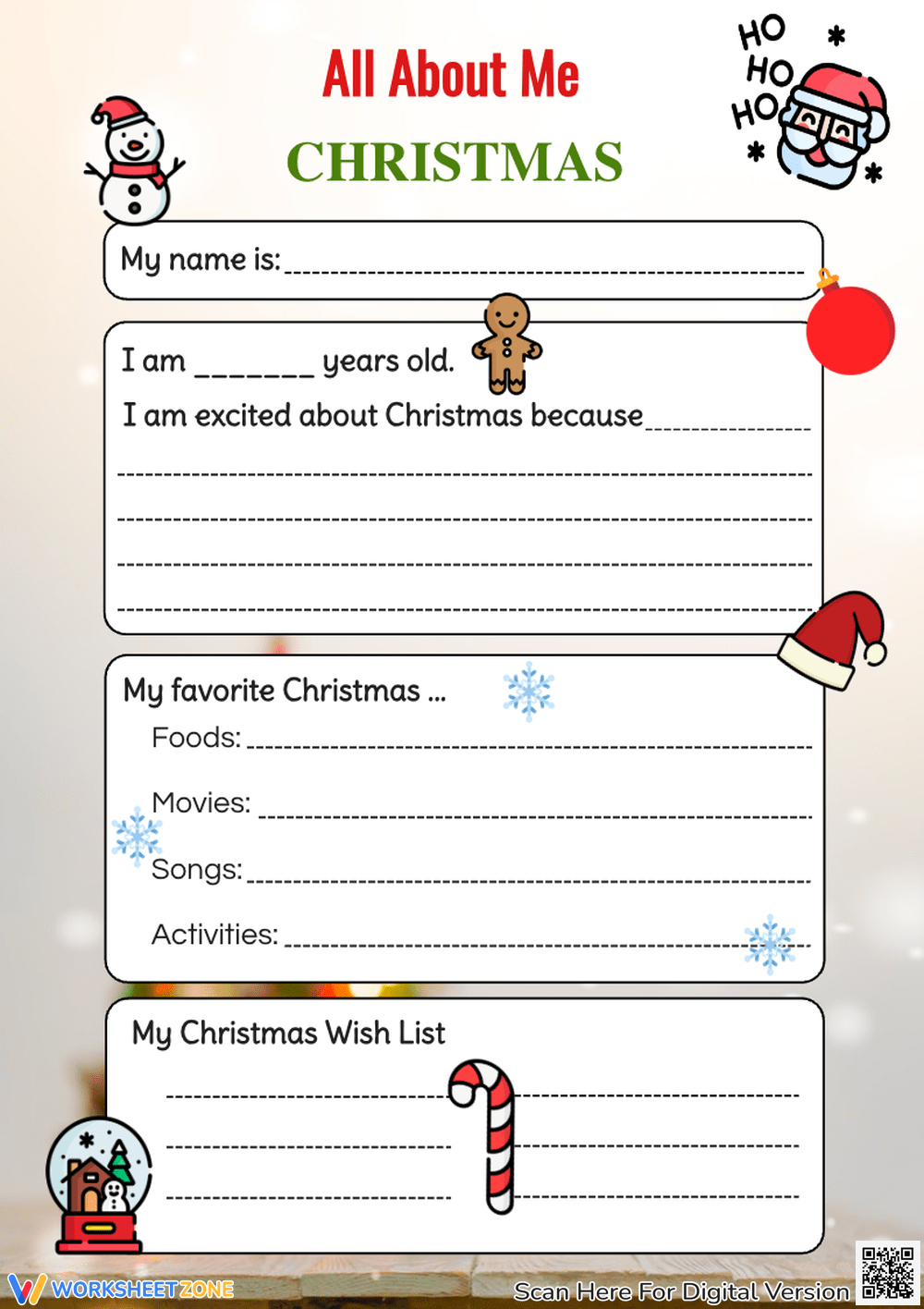 Printable Grade 3 Christmas Writing Worksheets in All About Me Christmas Worksheets