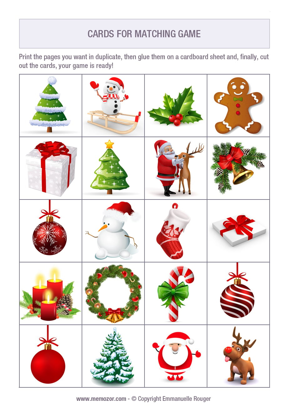 Printable Matching Game - Christmas - Print And Cut Out The Cards within A Christmas Memory Worksheets